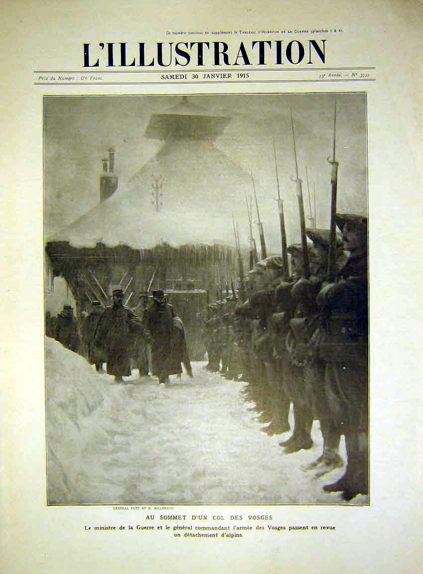 Original Old Antique Print Troops Inspection Putz General Millerand French 1915