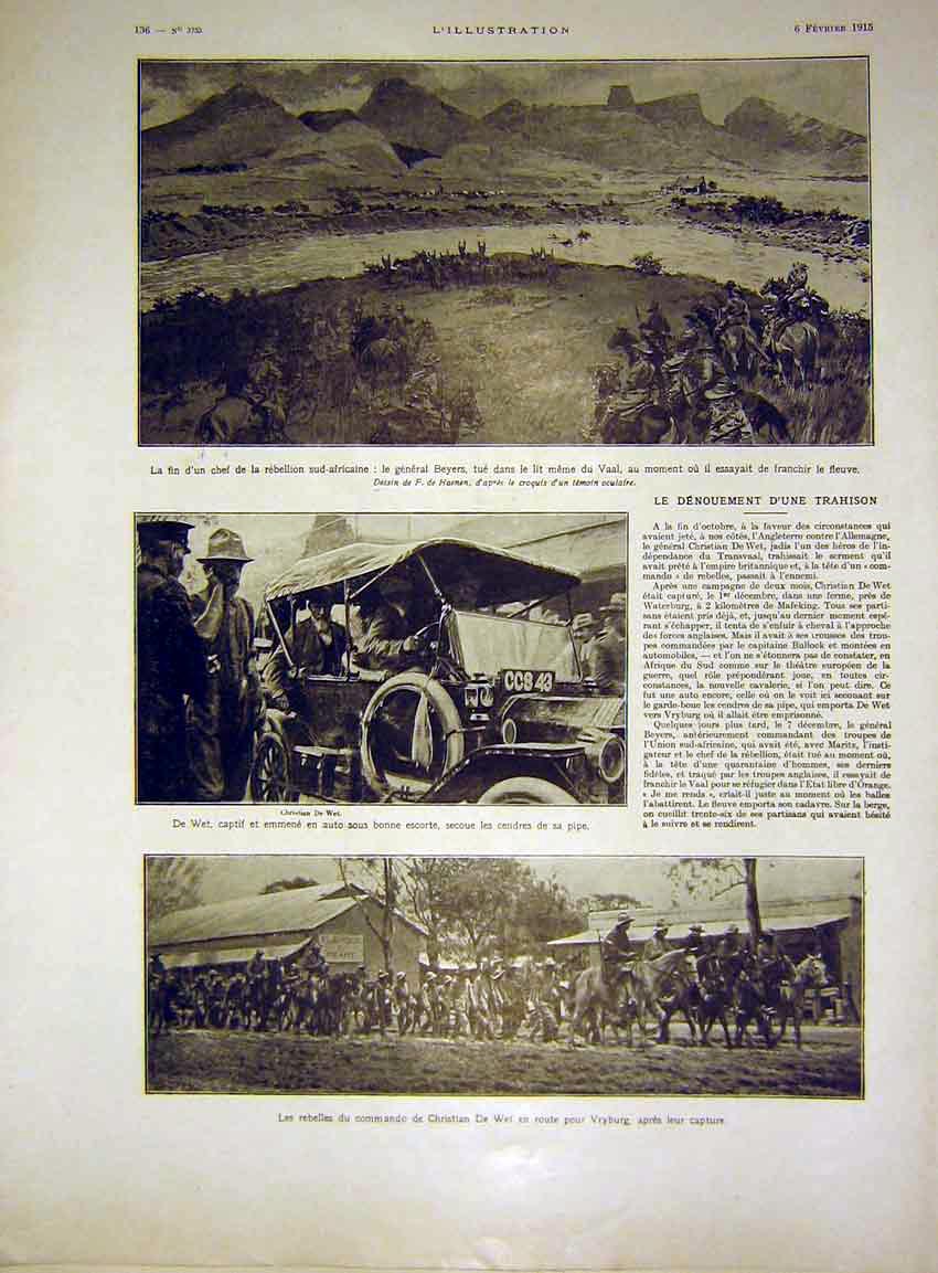 Original Old Antique Print General Beyers Trahison Christian Rebels French 1915