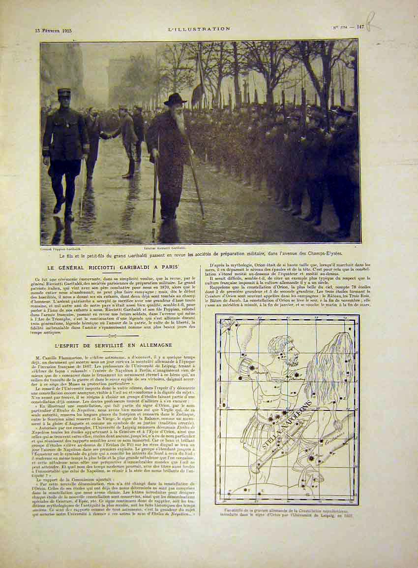 Original Old Antique Print Garibaldi Paris Leipzig Letter Trench Sier 1915 20th