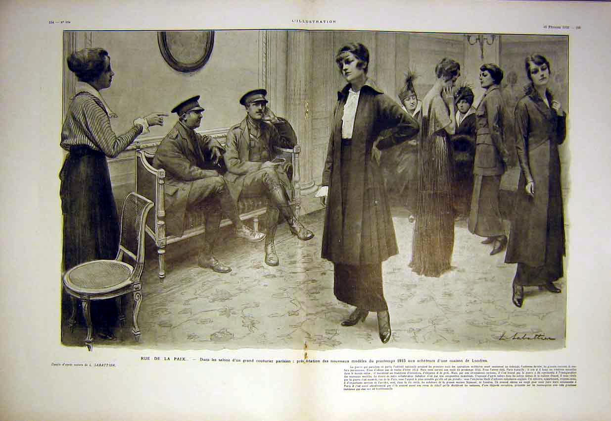 Old Antique Print Sabattier Fashion Ladies Paix Paris France French 1915 20th