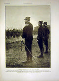 Original Old Antique Print General Blesse Review Troops French 1915 20th Century