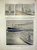 Original Old Antique Print Submarine German Boat Alsace Millerand French 1915