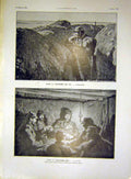 Original Old Antique Print Trench Troops Observer War Abri Games French 1915
