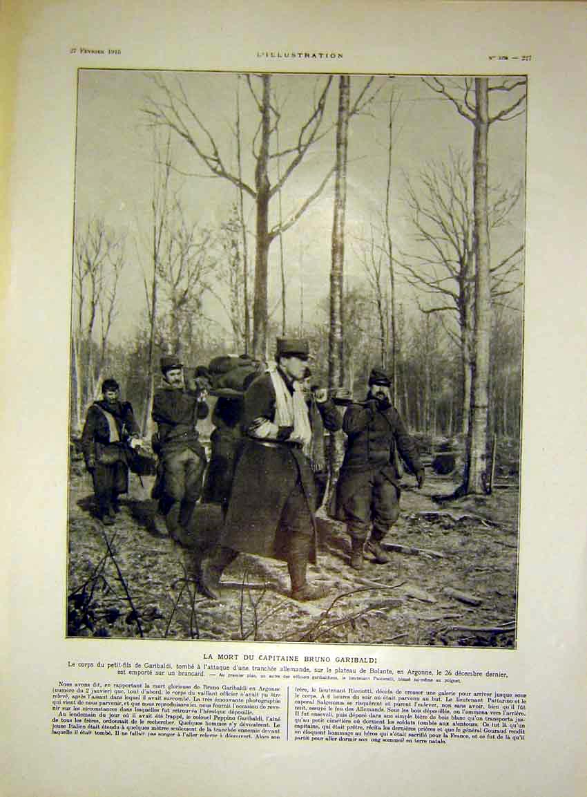Original Old Antique Print Captain Garibaldi Argonne War French 1915 20th