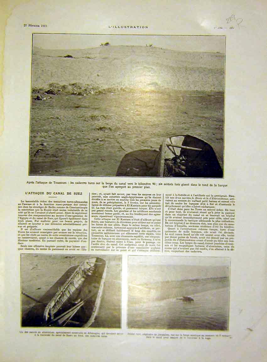 Original Old Antique Print Toussoum Suez Canal Egypt Aeroplane French 1915 20th