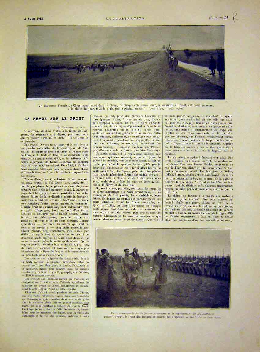 Original Old Antique Print Correspondant News General Champagne Sier 1915 20th