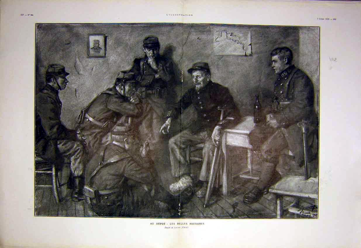 Original Old Antique Print History Siers Wounded Troops Story French 1915 20th