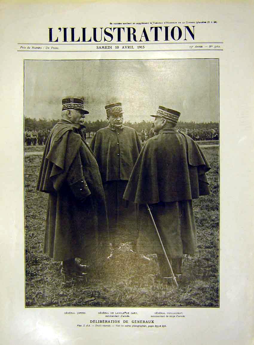 Original Old Antique Print General Officer Joffre Cary Guillaumat French 1915