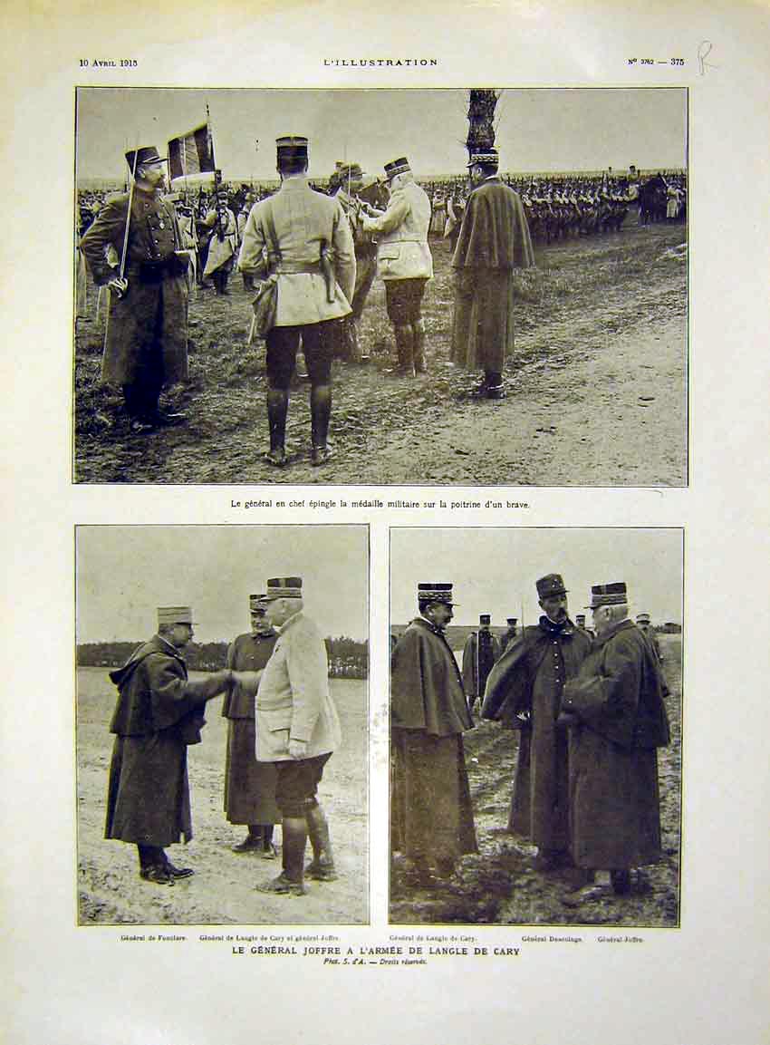 Original Old Antique Print General Joffre Sier Cary Army French 1915 20th
