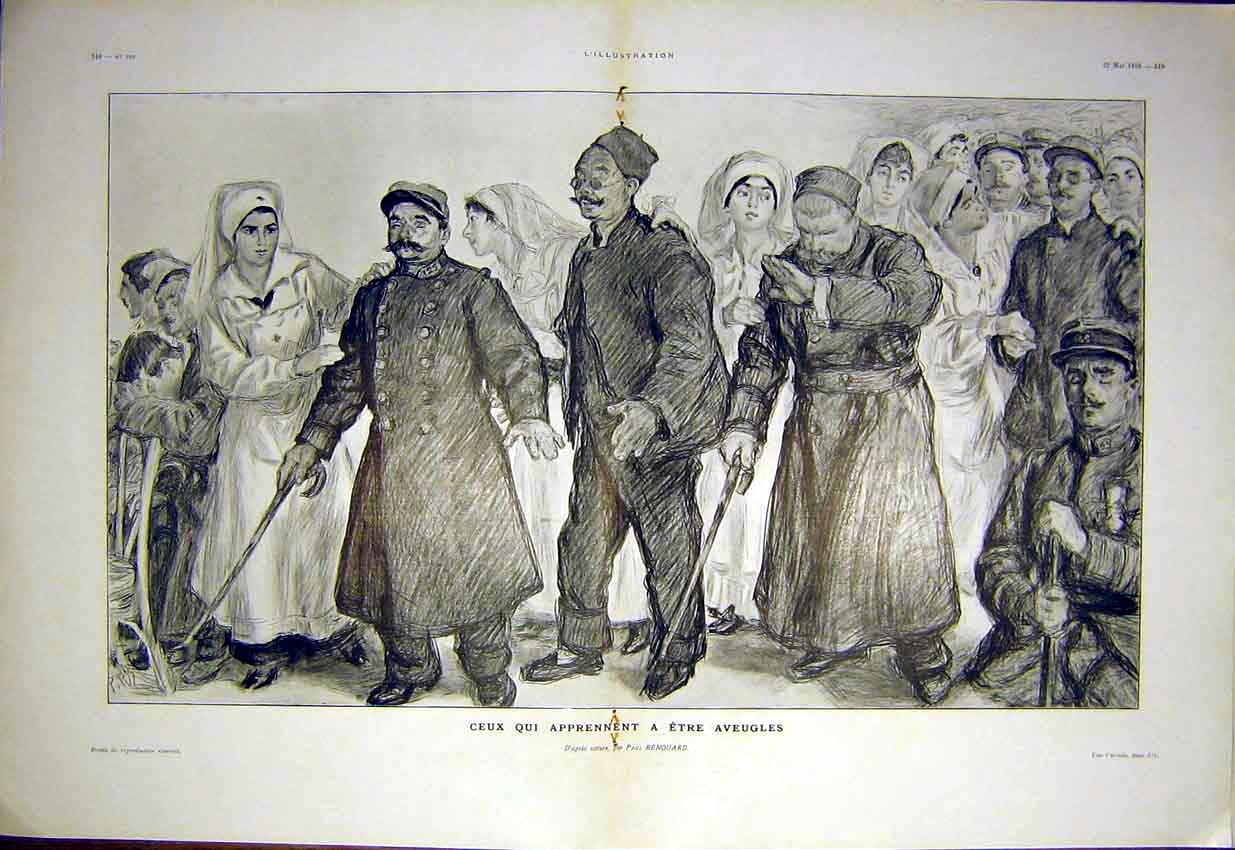 Original Old Antique Print Renouard Nurse Wounded Siers Troops French 1915 20th