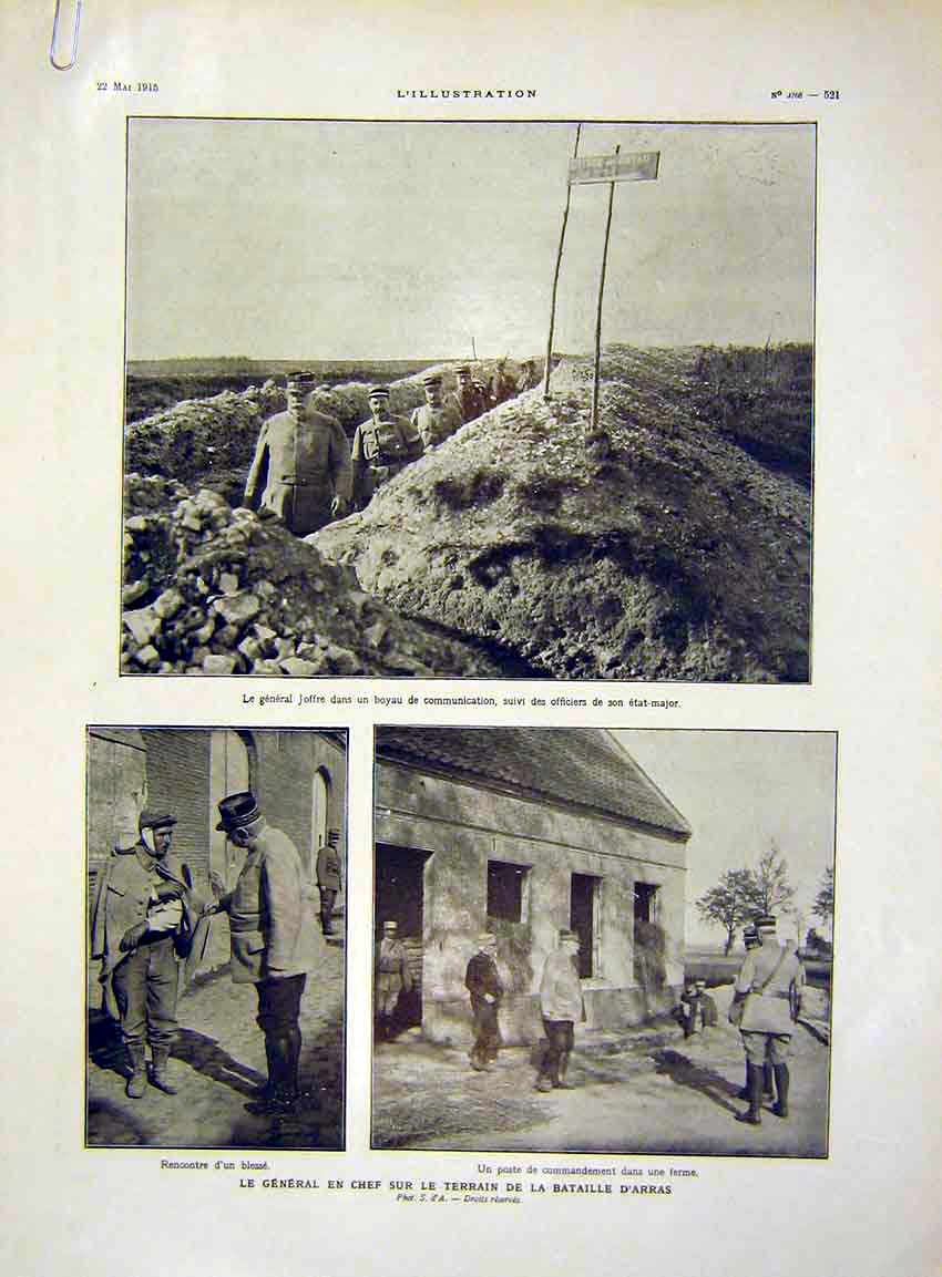 Original Old Antique Print General War Sier Joffre Lorraine French 1915 20th