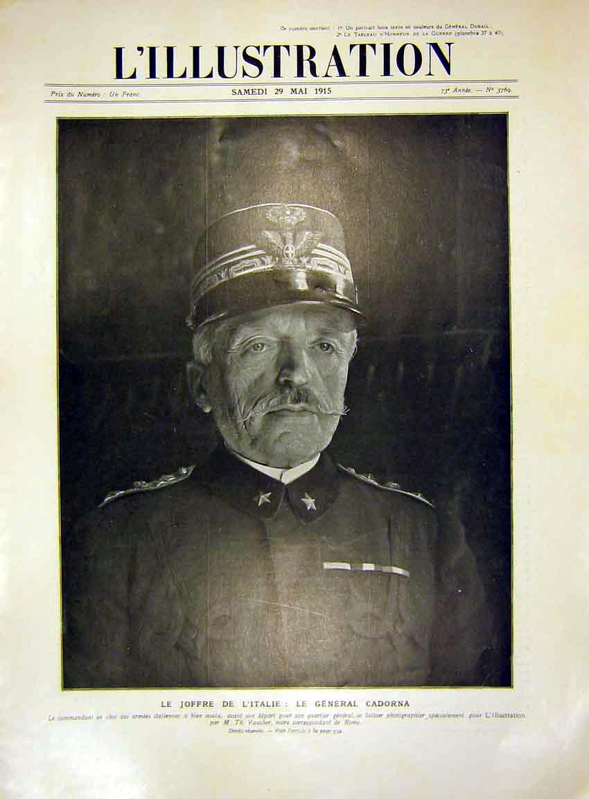 Original Old Antique Print Portrait General Joffre Cadorna French 1915 20th