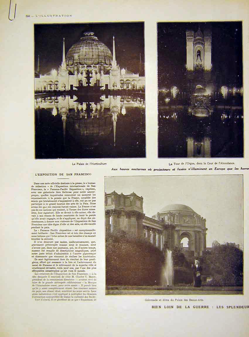 Original Old Antique Print War San Francisco Exhibition Palace Beaux-Arts 1915
