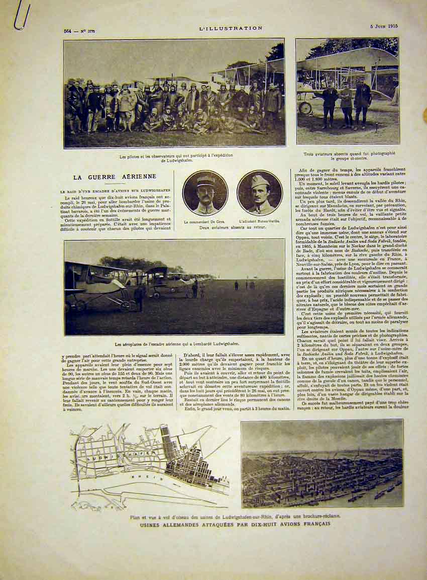 Old Antique Print War Aeroplane German Pilots Ludwigshafen Albatros 1915 20th