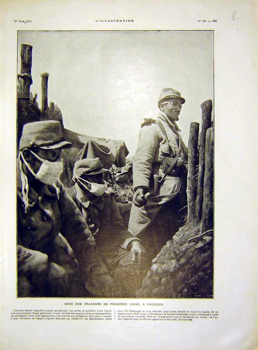 Original Old Antique Print Trench Grenade Troops Sier General Maud'Huy 1915