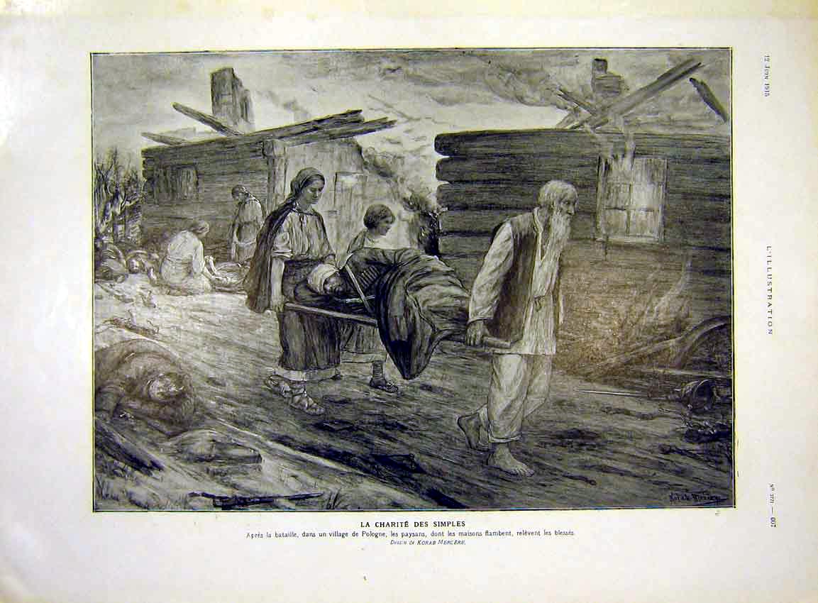 Original Old Antique Print Sier Injury Pologne Wounded War French 1915 20th