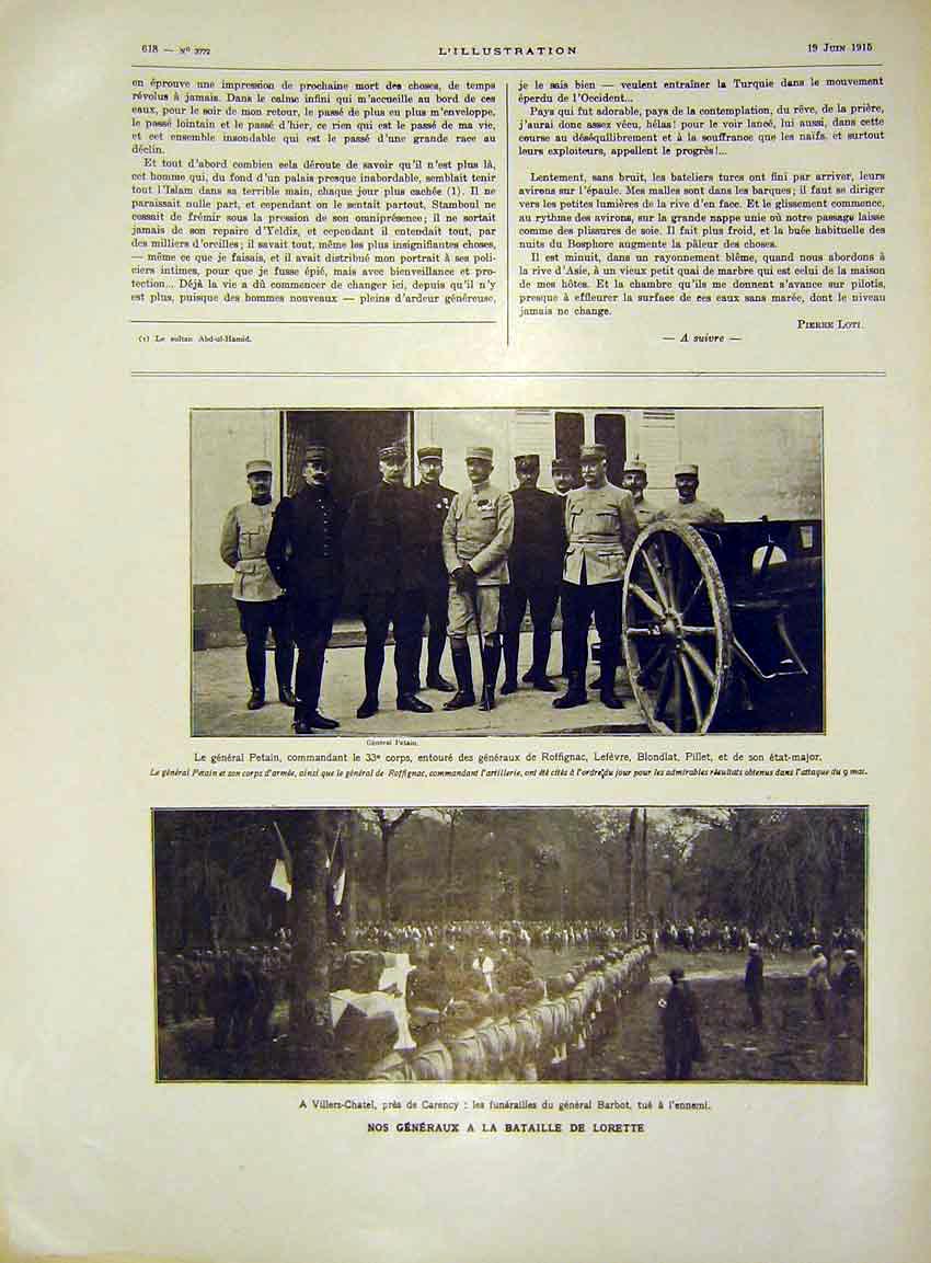 Original Old Antique Print General Petain Corps Battle Lorette French 1915 20th