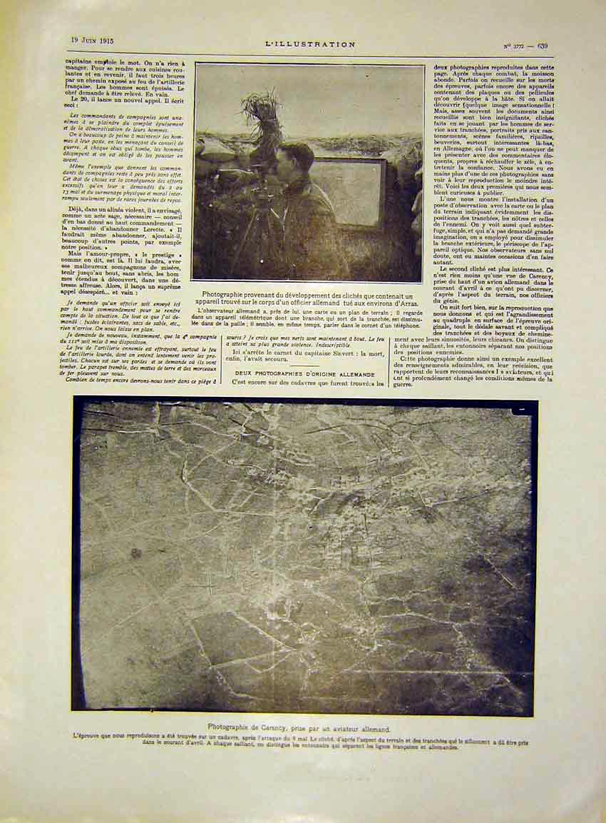 Old Antique Print Photography Arras Carency Aviation Germany French 1915 20th