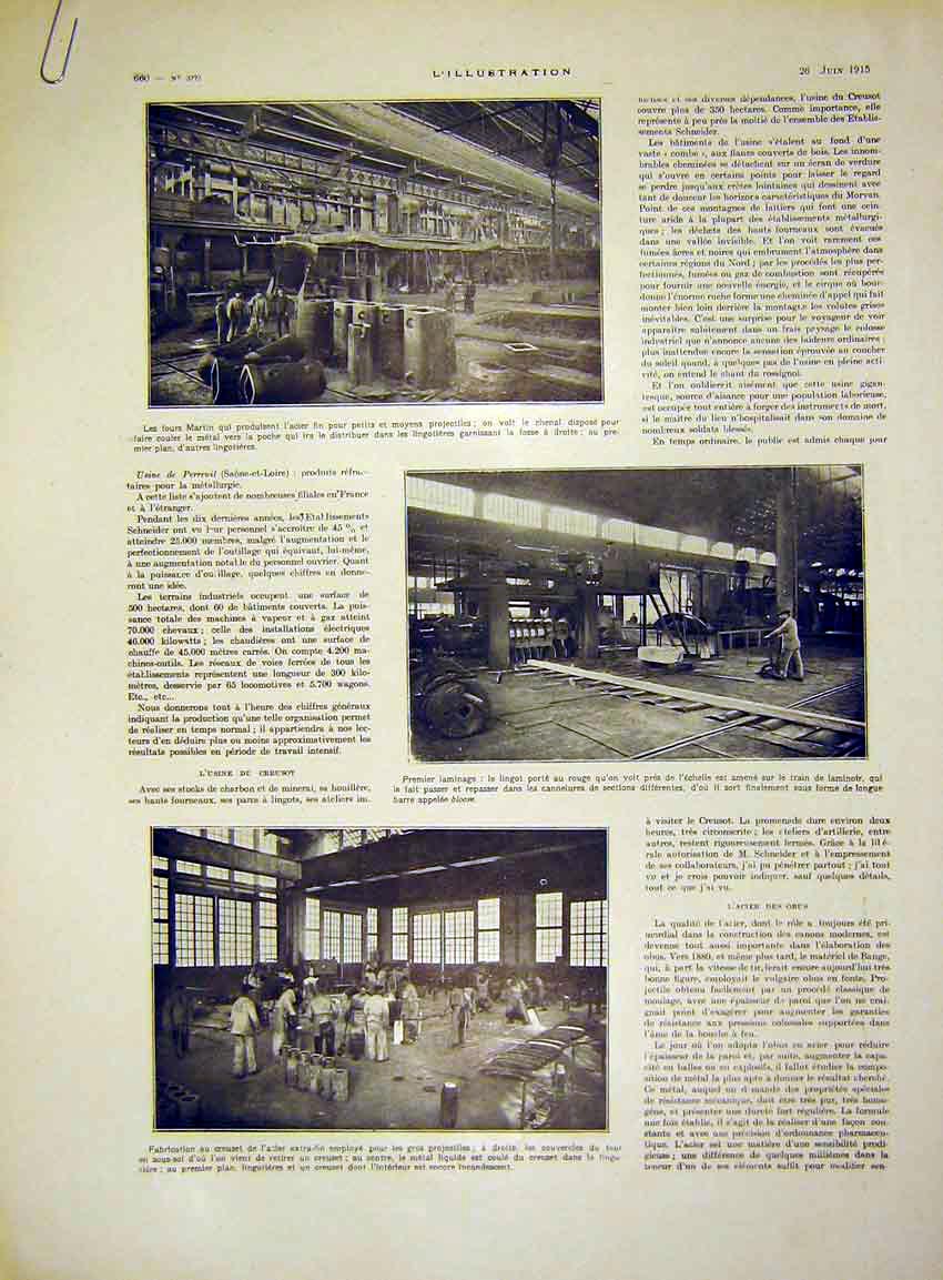 Original Old Antique Print Amunition Factory Industry French 1915 20th Century