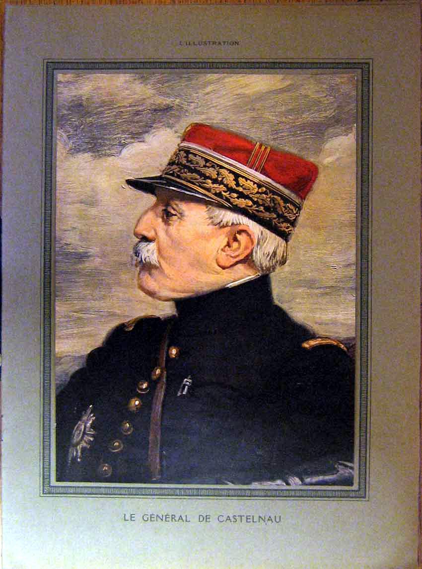 Original Old Antique Print Portrait General De Castelmau French 1915 20th
