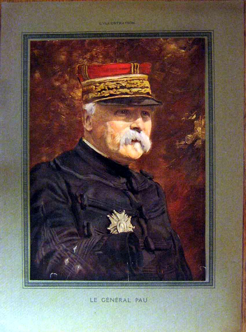 Original Old Antique Print Portrait General Pau Color Colour French 1915 20th