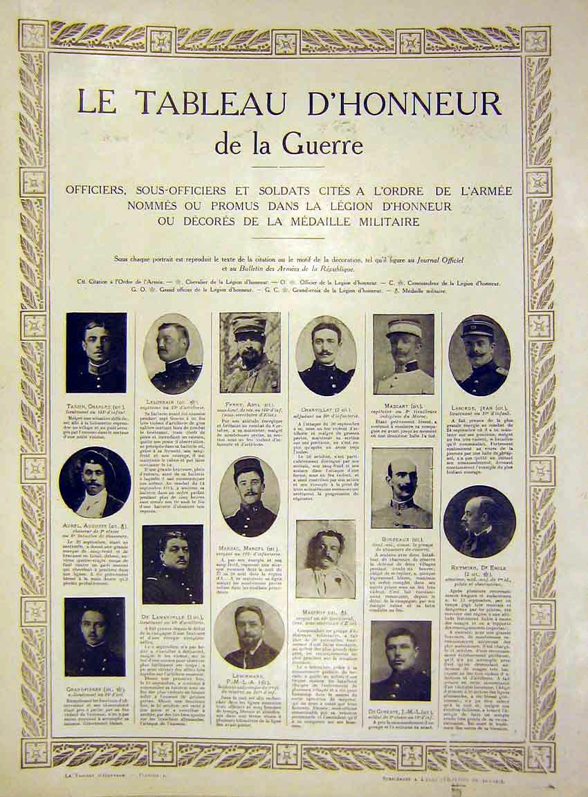 Old Antique Print Table Honour Honneur War Sodliers Troops Officer 1915 20th