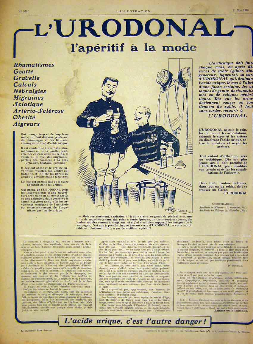 Old Antique Print Advertisement L'Urodonal Aperitif Medicine French 1915 20th