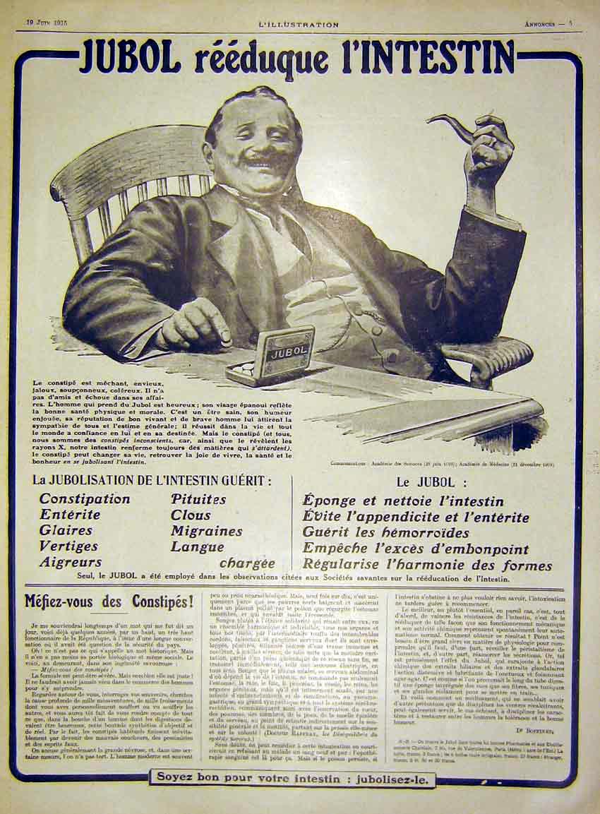 Original Old Antique Print Advert Jubol Intestinal Medicine French 1915 20th