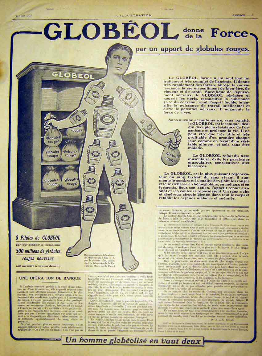 Original Old Antique Print Advert Globeol Medicinal French 1915 20th Century