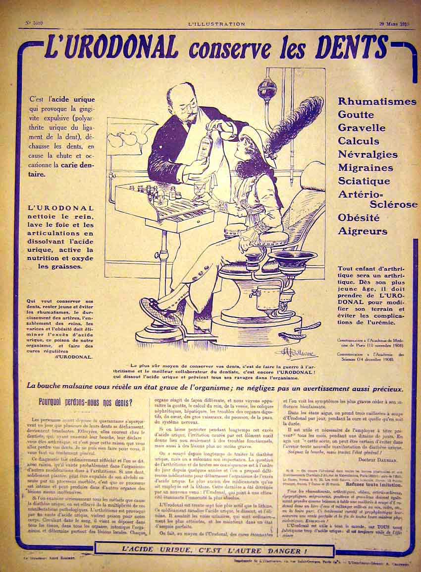 Original Old Antique Print Advert L'Urodonal Teeth Medicine French 1915 20th