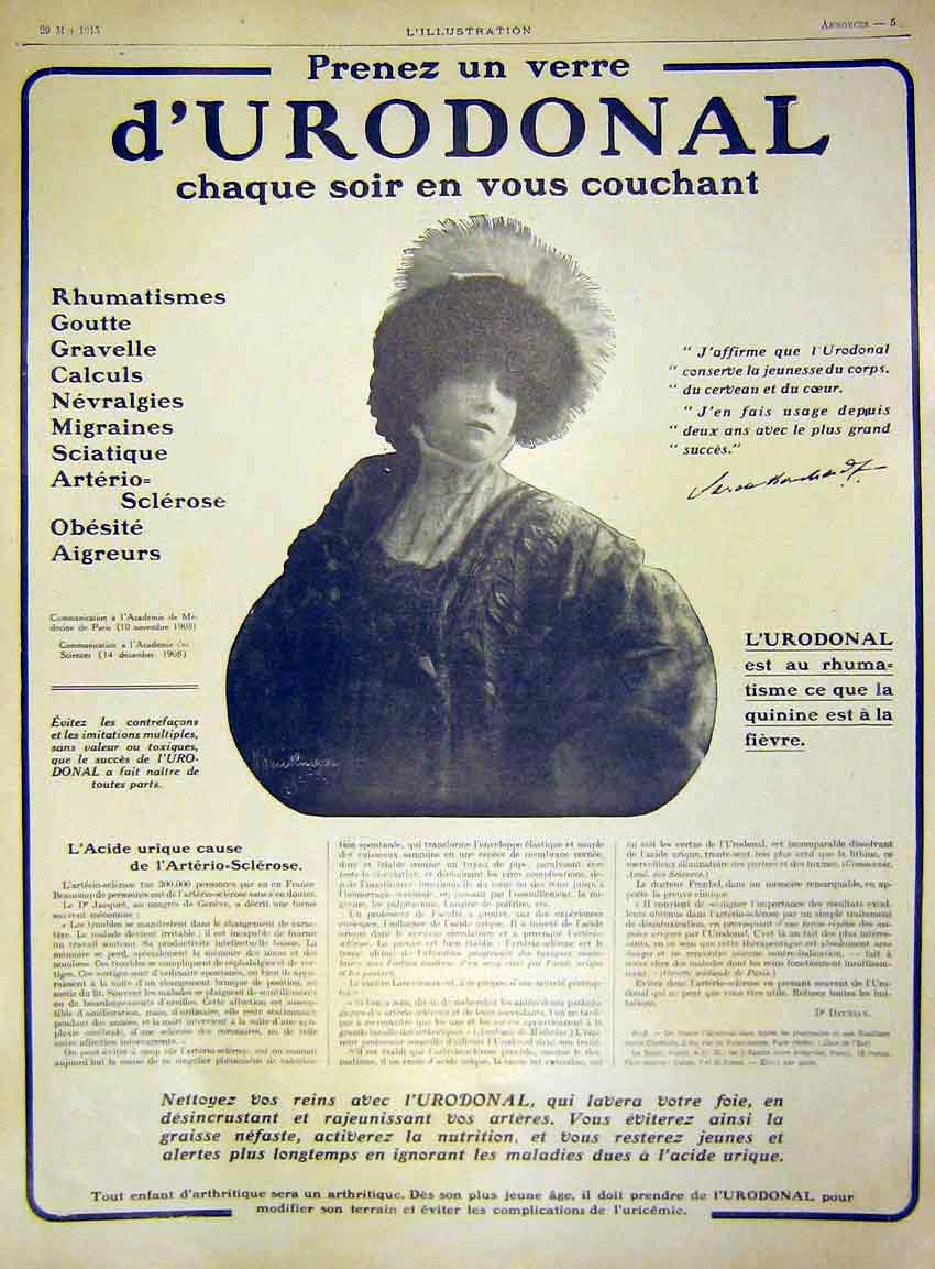 Original Old Antique Print Advert D'Urondonal Rhumatism Medicine French 1915