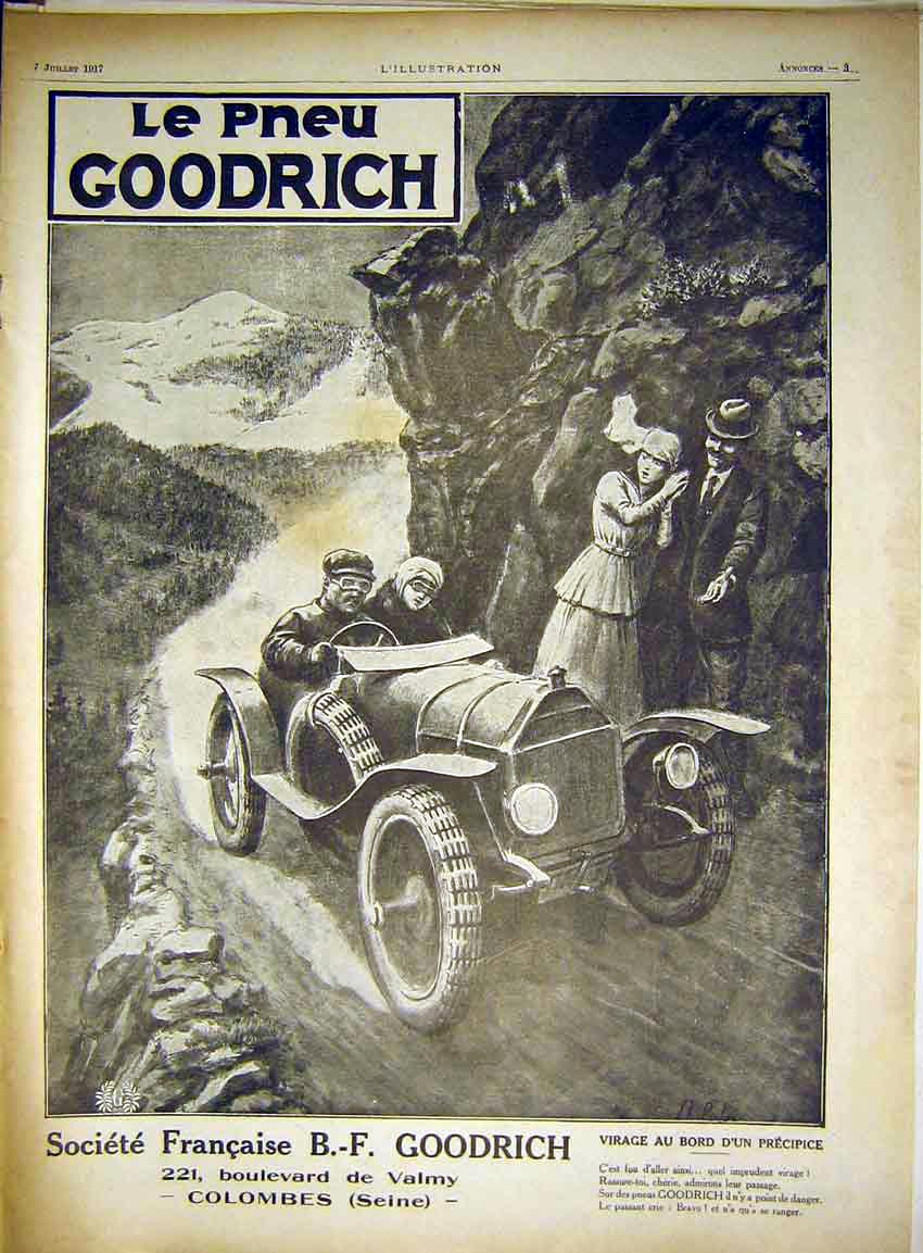 Original Old Vintage Print Advert Goodrich Automobile Car Tyres French 1917 20th