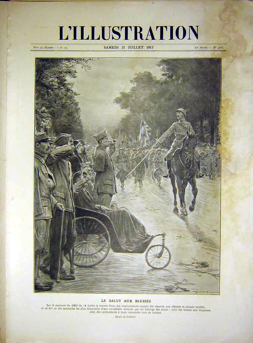 Original Old Vintage Print Sketch Paris Military Sier Simont French 1917 20th