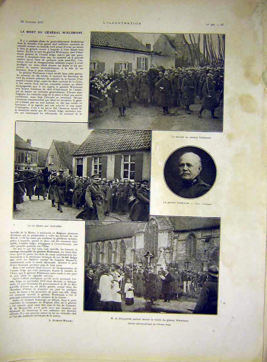 Original Old Vintage Print Funeral Wielemams General Sier French 1917 20th