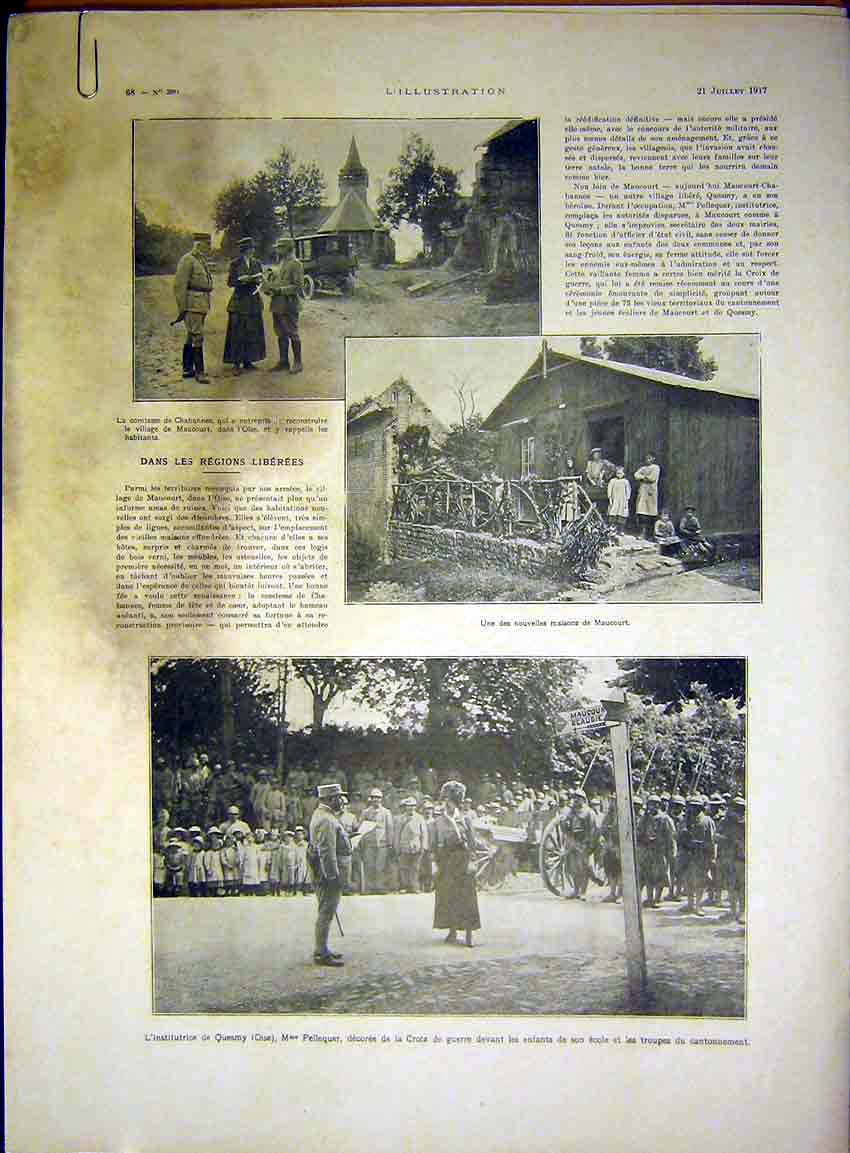 Original Old Vintage Print Pellequer Cross Sier Military American War 1917 20th
