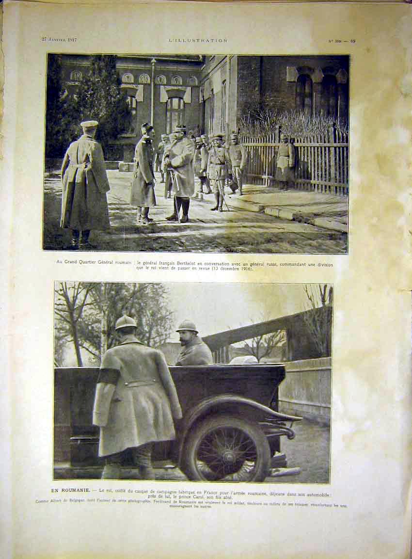 Original Old Vintage Print Rumania Sier Prince Carol Troops Car Russian 1917