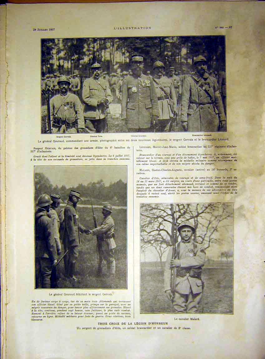 Original Old Vintage Print Gouraud Gervais Military Legion Honour French 1917