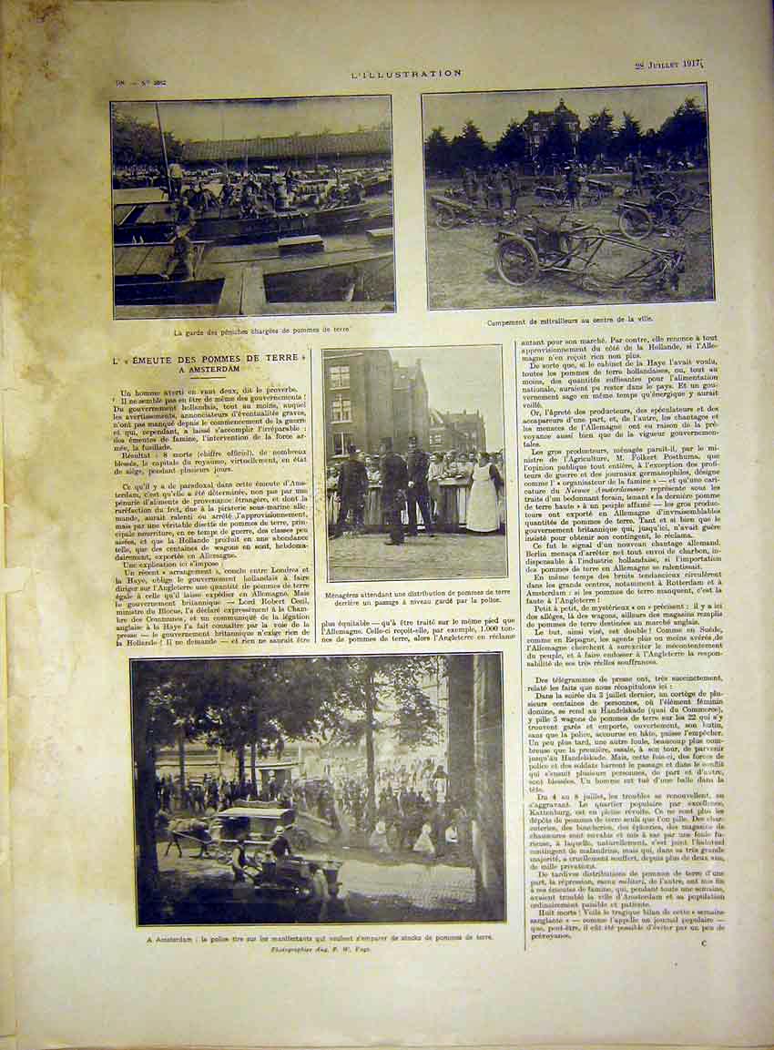 Original Old Vintage Print Military Amsterdam Army Food French 1917 20th Century