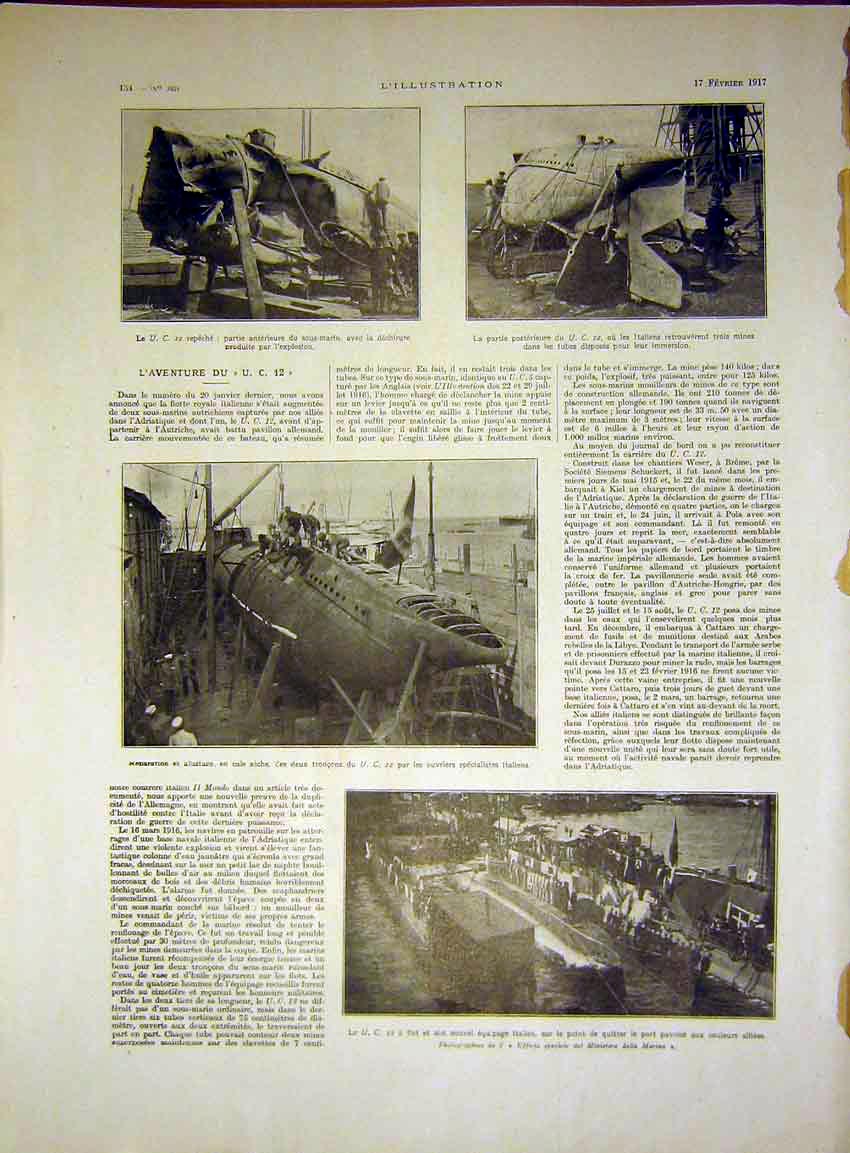 Original Old Vintage Print Submarine Italian War Mayflower Funeral Dewey 1917