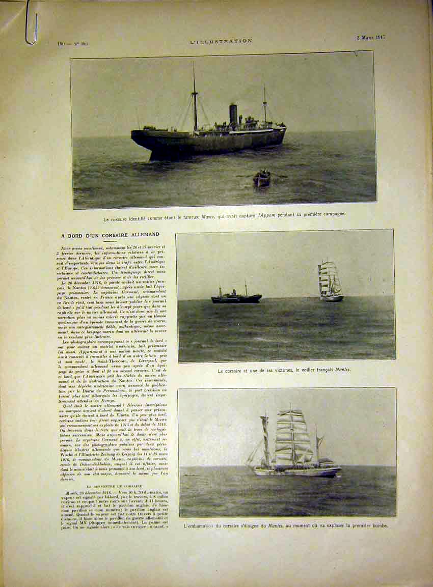 Original Old Vintage Print Boat Ship War Sier Troops Wreck Nantes French 1917