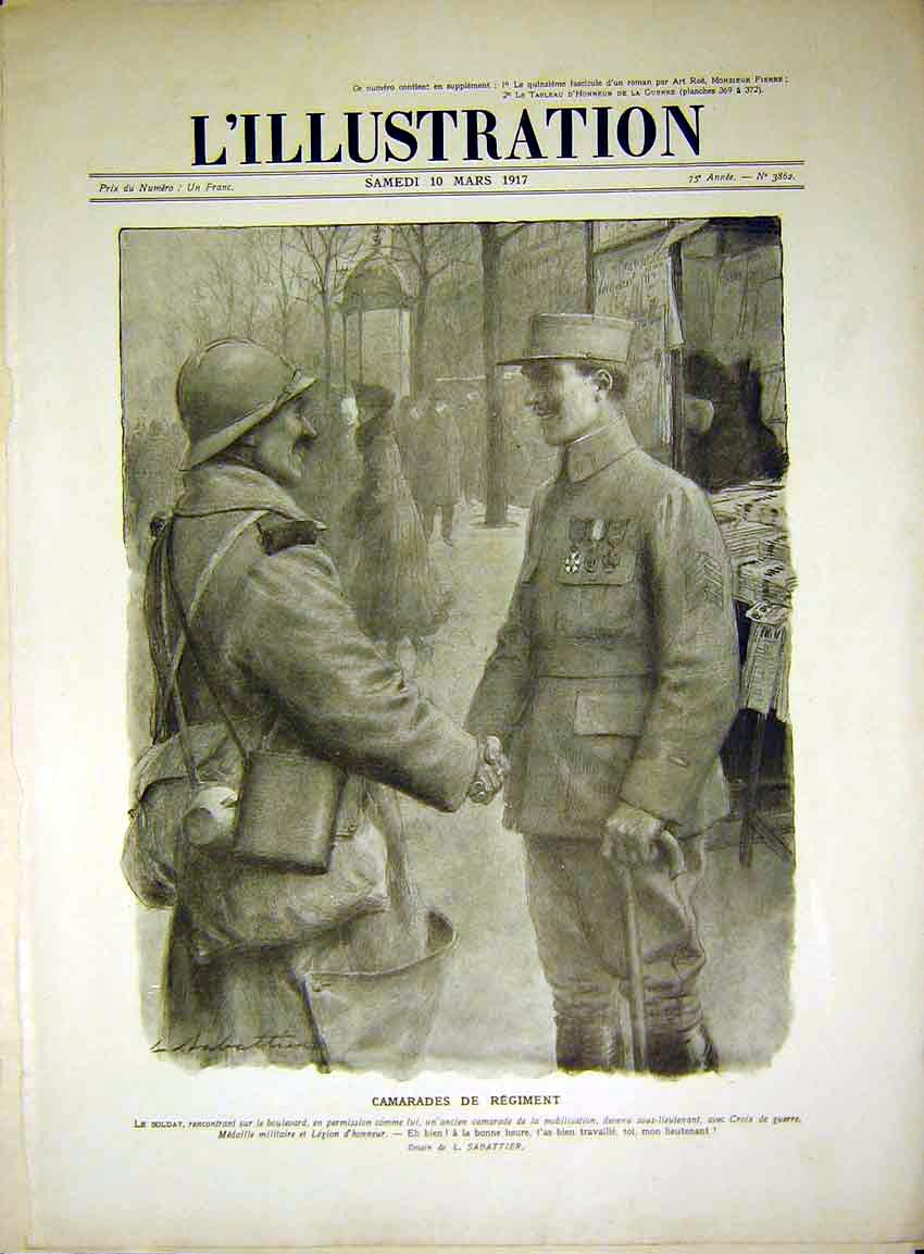 Original Old Antique Print Commrades Sier War Sabattier Lamsdorf French