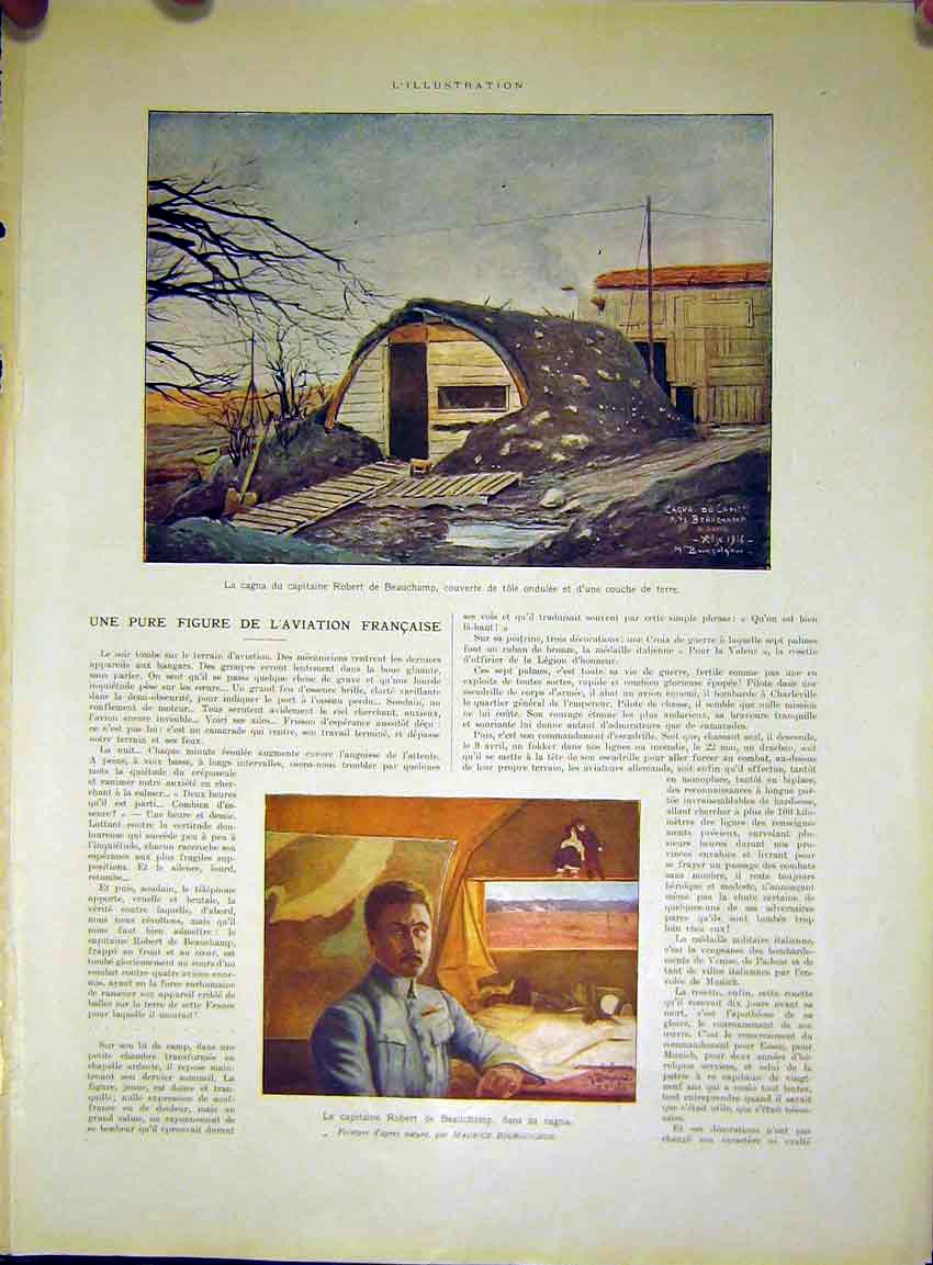 Original Old Vintage Print Beauchamp Cabin Ruin Portrait Canon French 1917 20th