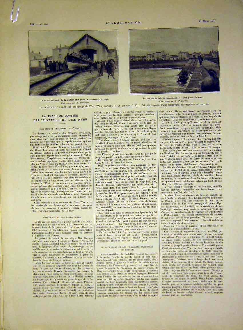Original Old Vintage Print Sier Military Troops Grave Life Boat French 1917