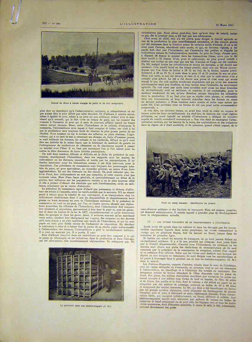 Original Old Vintage Print Miltary War Sier Troops Station French 1917 20th