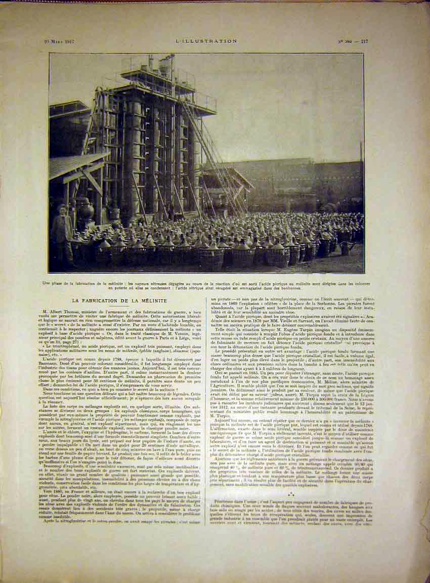 Original Old Vintage Print Melenite Fabrication Acide Sevres French 1917 20th