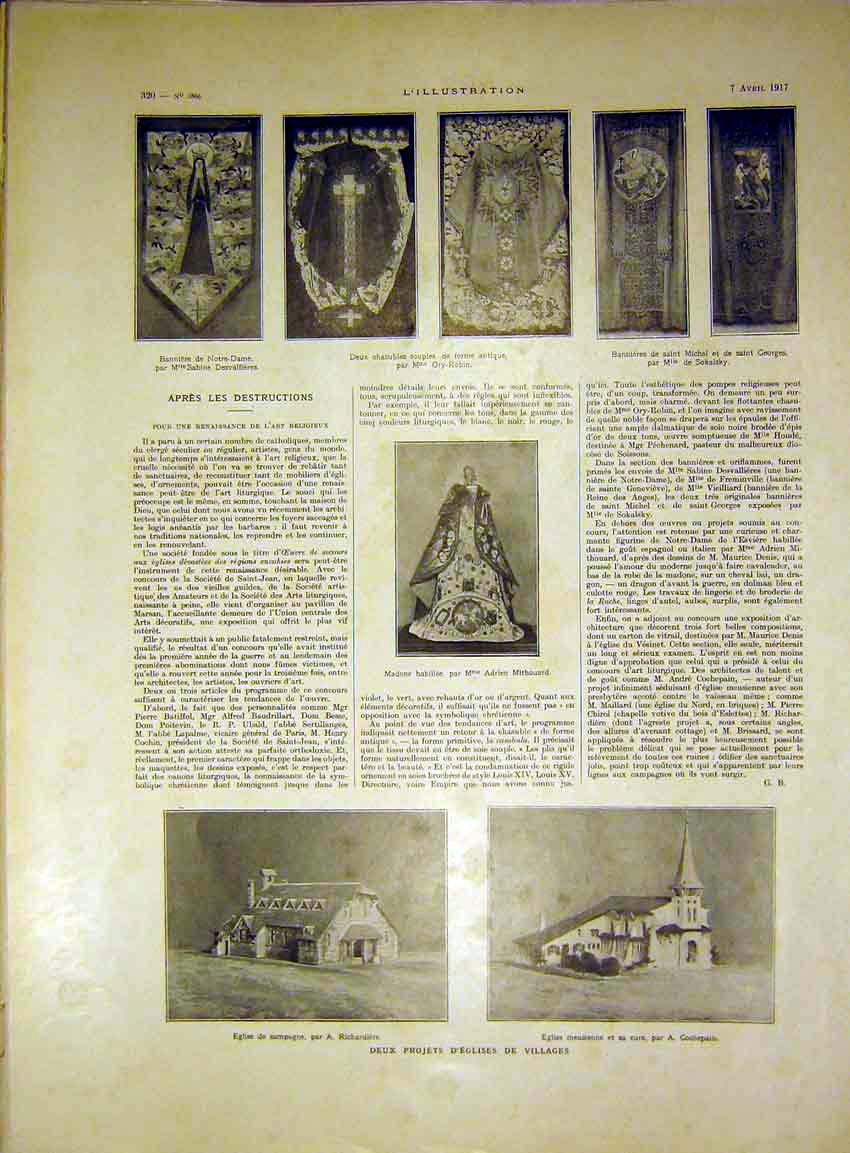Original Old Vintage Print Notre Dame Mithouard Religious Building French 1917