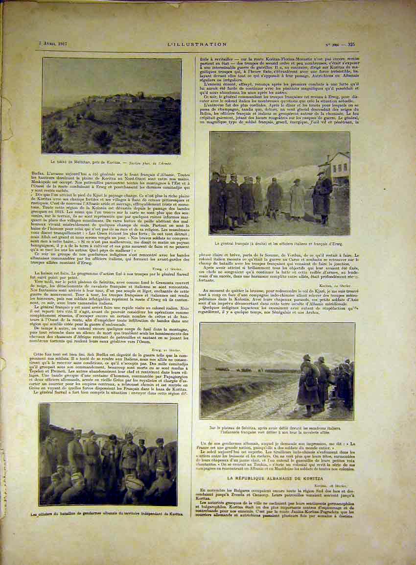 Original Old Vintage Print Army Officers Italian Police Selnitza French 1917