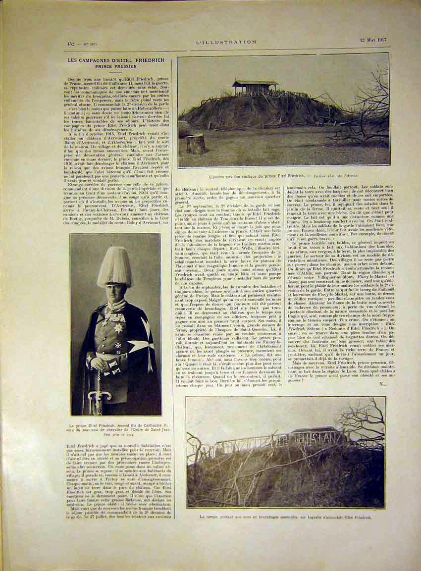 Original Old Vintage Print Prince Freidrick House Hut Sier French 1917 20th