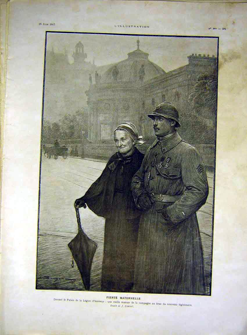Original Old Vintage Print Sier Mother Sketch Honour Palace French 1917 20th