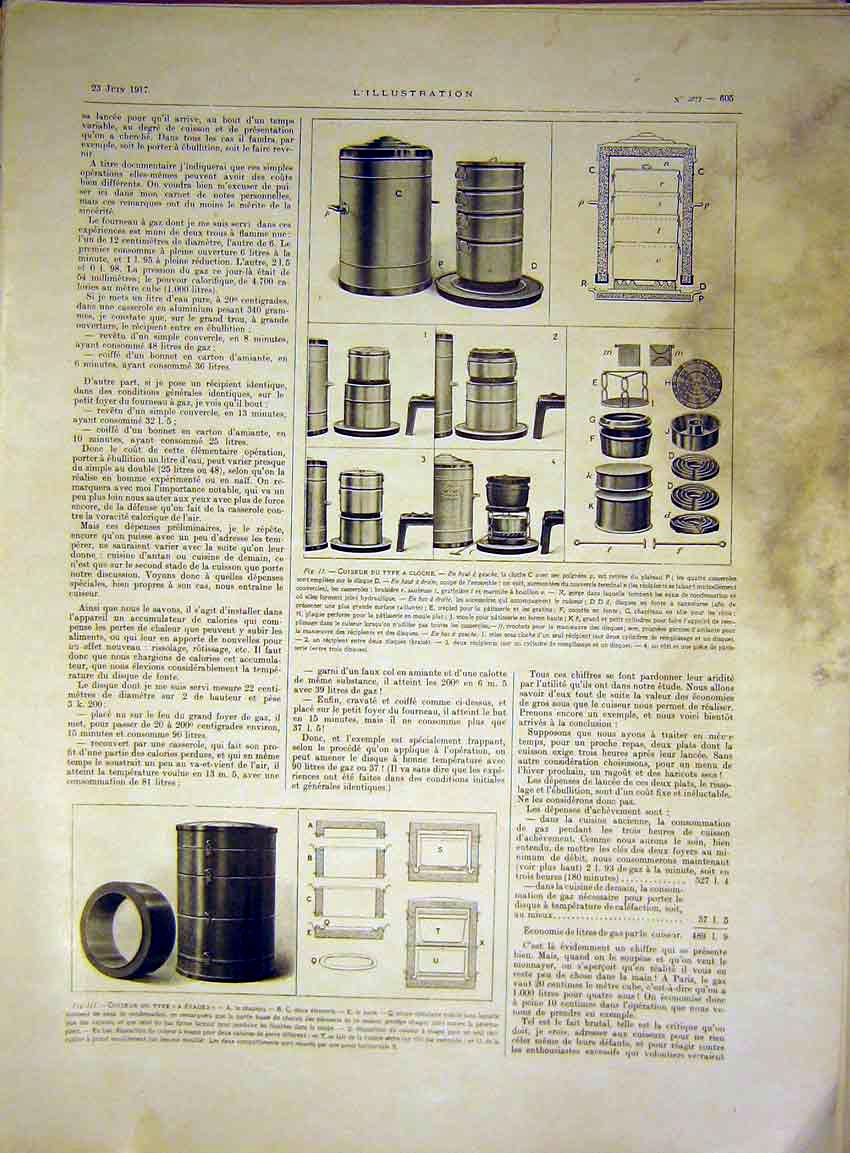 Original Old Vintage Print Cloche Machine Pots French 1917 Hydraulic 20th